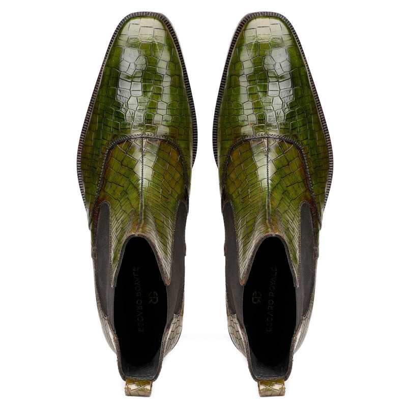 Regal Croco-Embossed Chelsea Boots in Green