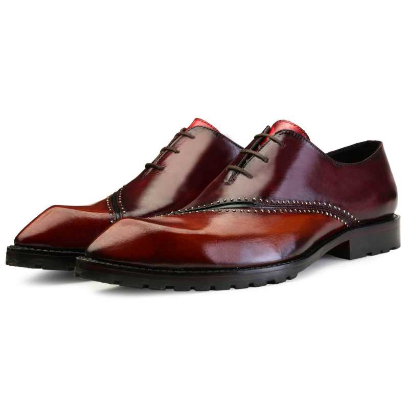Aristo Snip-Toe Studded Oxfords in Wine-Tan