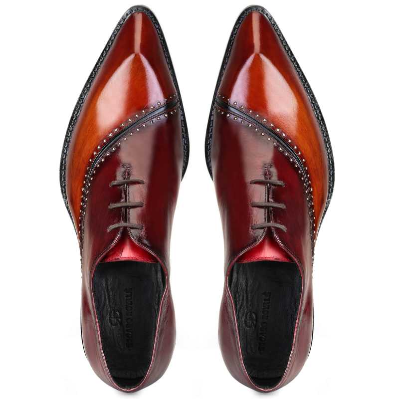 Aristo Snip-Toe Studded Oxfords in Wine-Tan