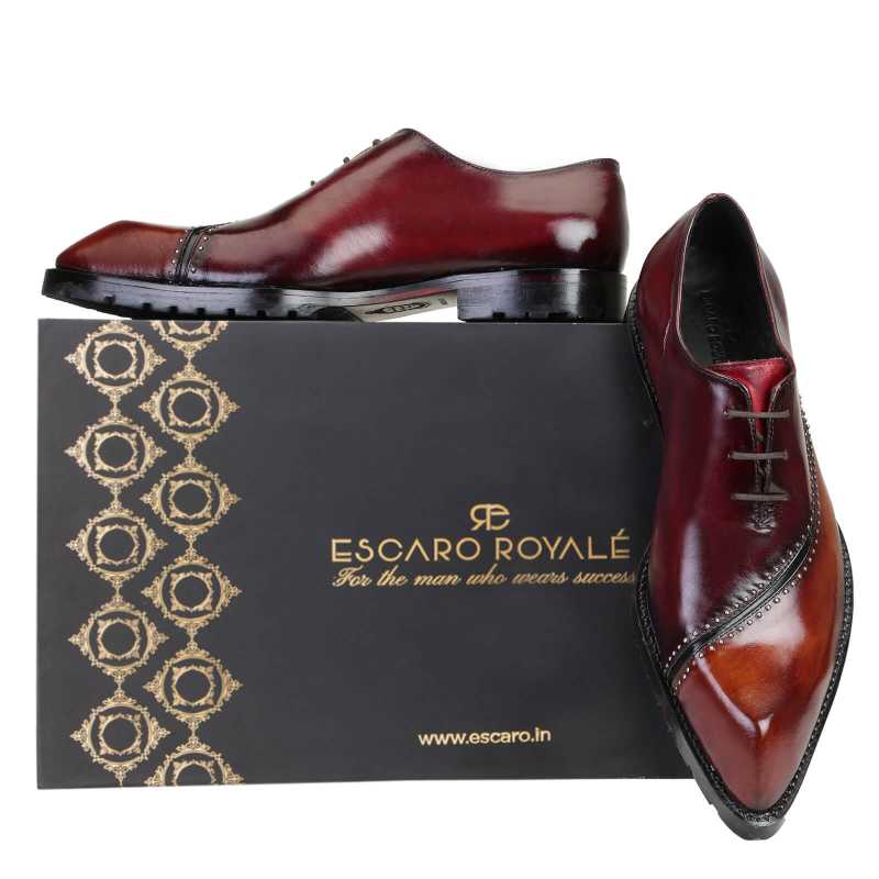 Aristo Snip-Toe Studded Oxfords in Wine-Tan