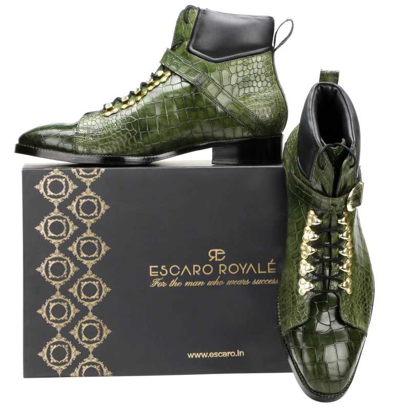 Faris Laceup Boots in Green