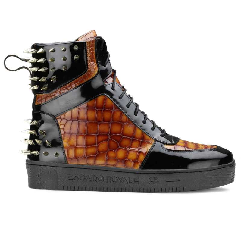 Monarcho Studded Hightop Sneakers in Cognac