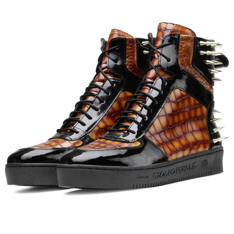 Monarcho Studded Hightop Sneakers in Cognac