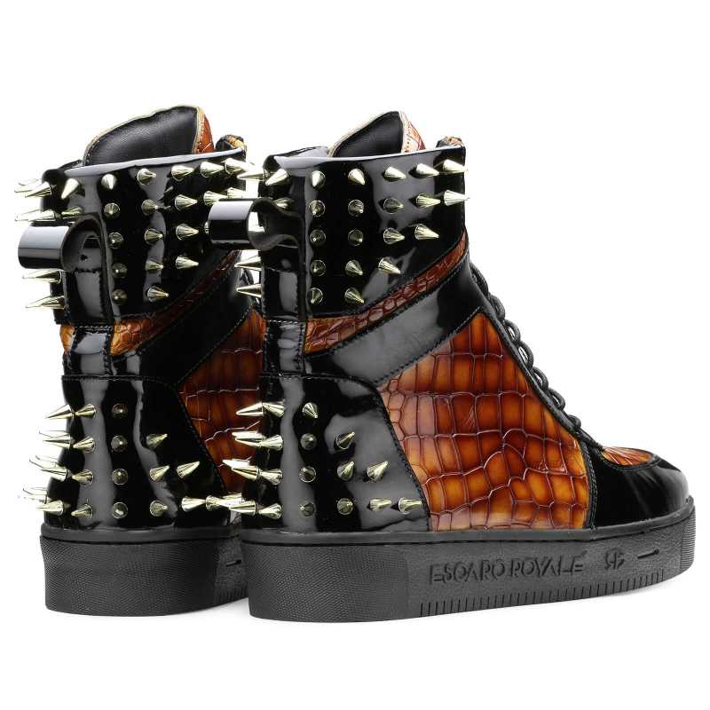 Monarcho Studded Hightop Sneakers in Cognac
