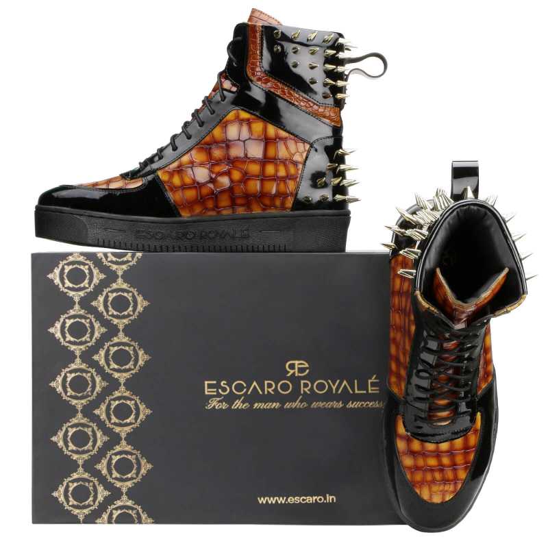 Monarcho Studded Hightop Sneakers in Cognac