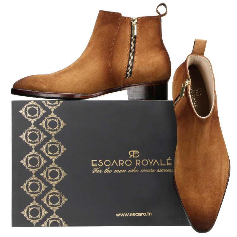 Carbine Zipper Boots in Tan Suede