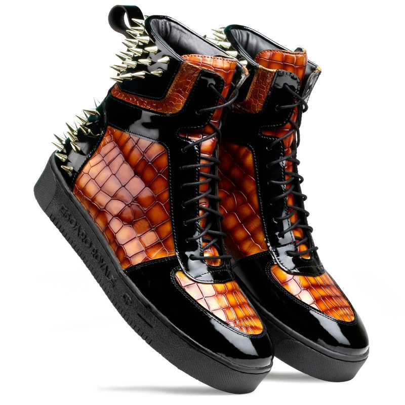 Monarcho Studded Hightop Sneakers in Cognac