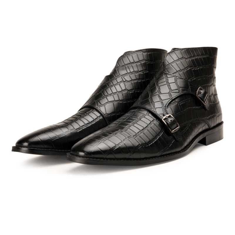 Branco Double-Monk Black Ankle Boots