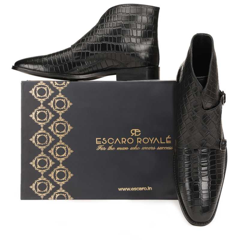 Branco Double-Monk Black Ankle Boots