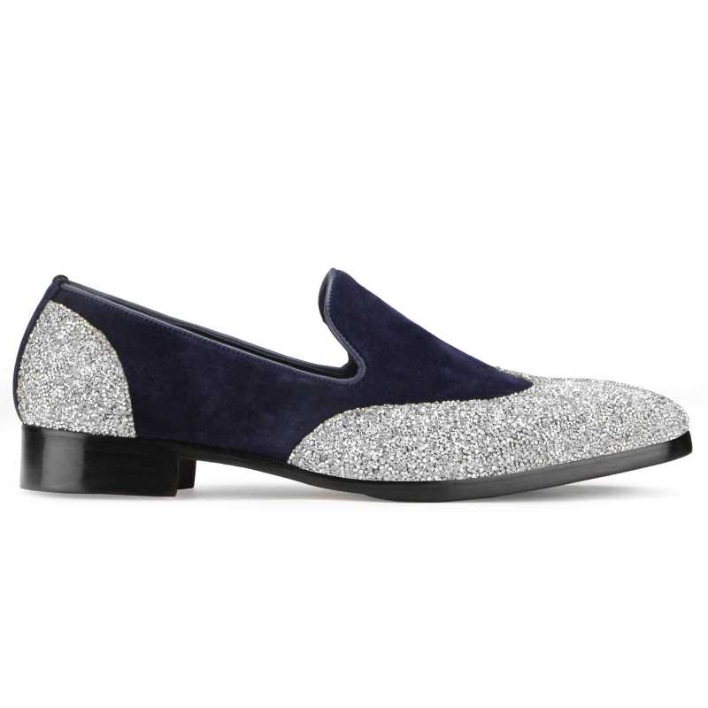 Bling Designer Wingtip Loafers in Blue