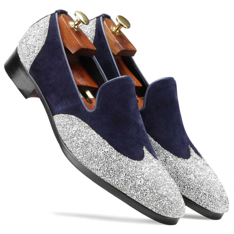 Bling Designer Wingtip Loafers in Blue