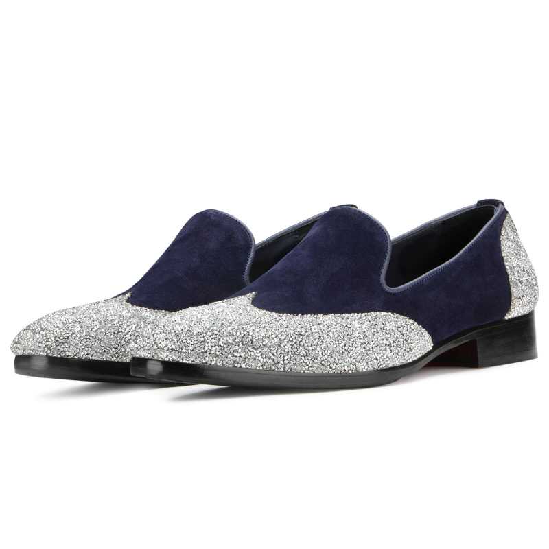 Bling Designer Wingtip Loafers in Blue
