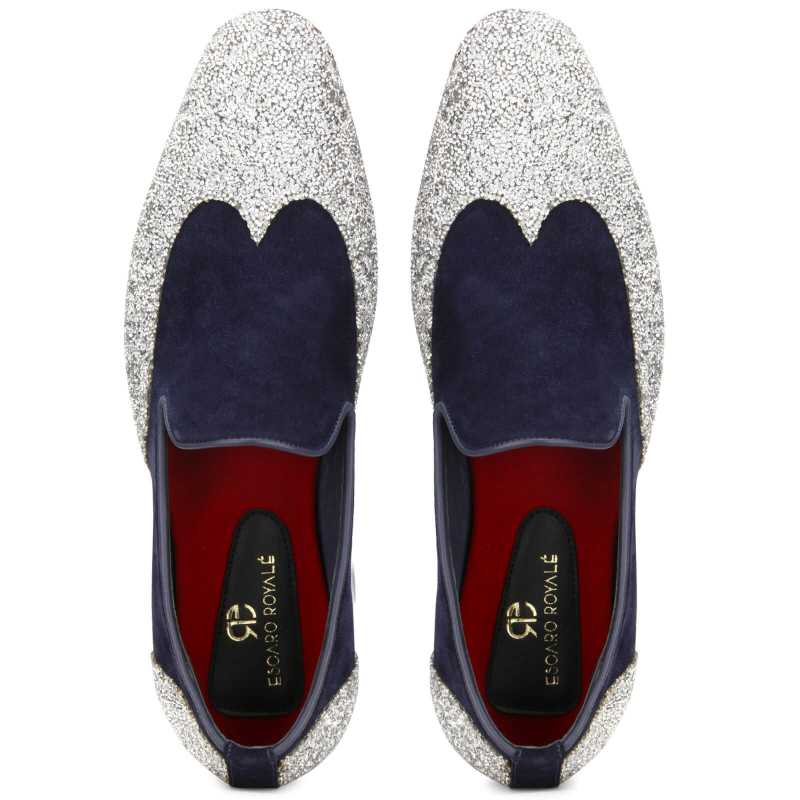 Bling Designer Wingtip Loafers in Blue