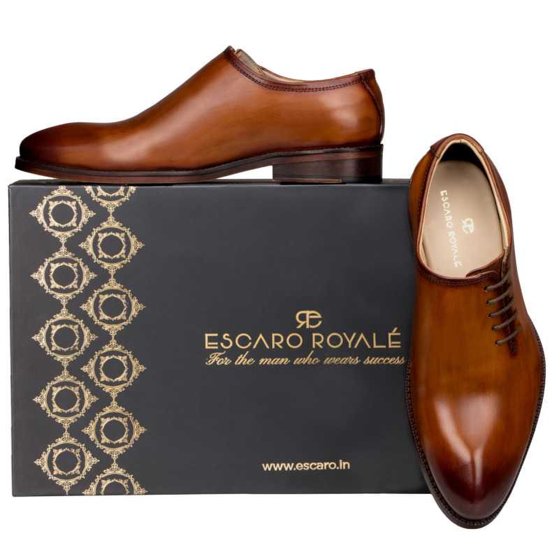 Zeus Side-Laceup Wholecut Oxfords in Cognac