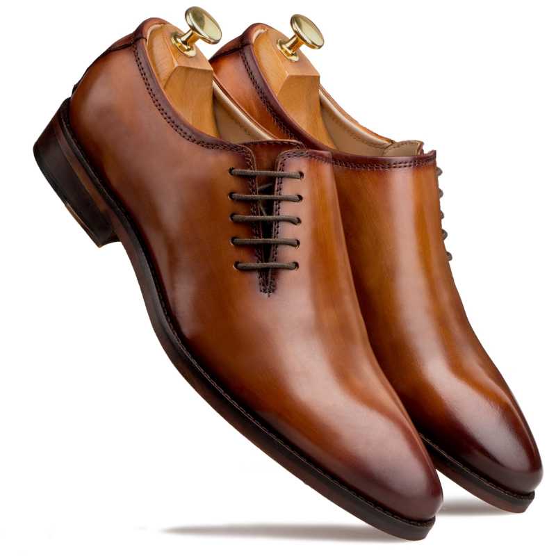 Zeus Side-Laceup Wholecut Oxfords in Cognac