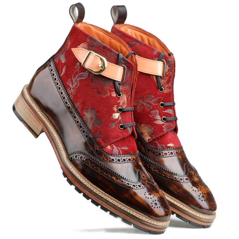 Piero Designer Wingtip Boots in Red