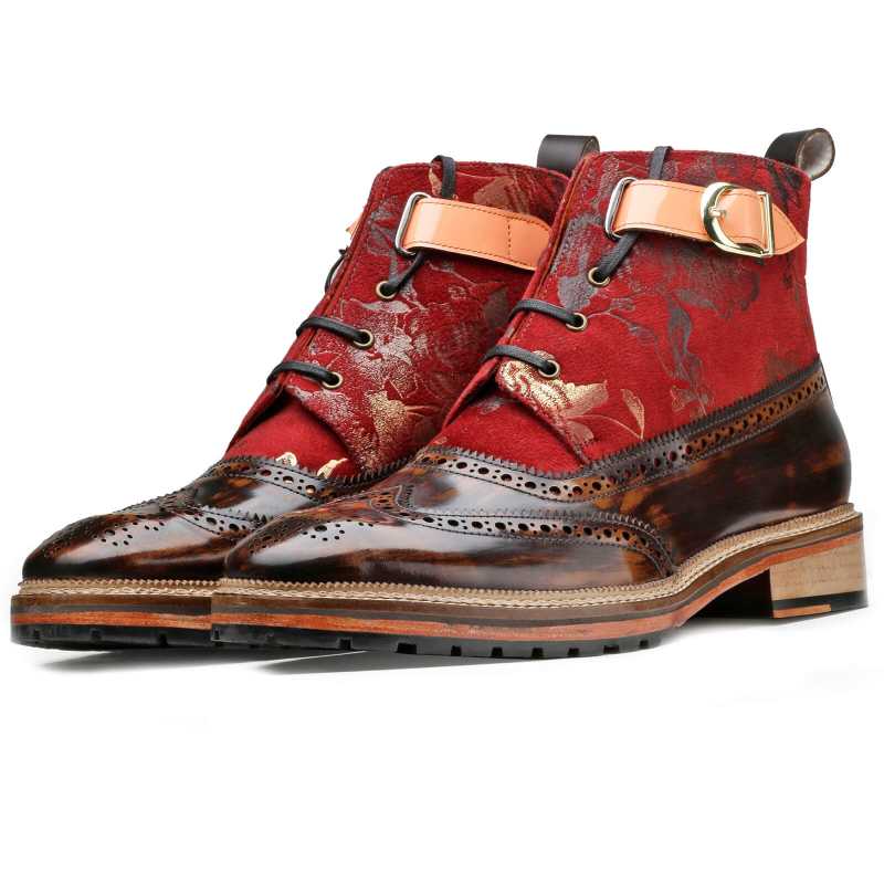 Piero Designer Wingtip Boots in Red
