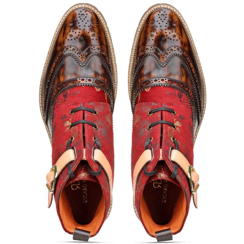 Piero Designer Wingtip Boots in Red