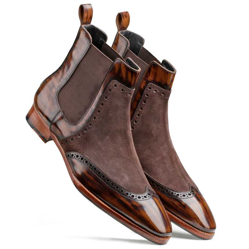Agnolo Wingtip Chelsea Boots in Brown
