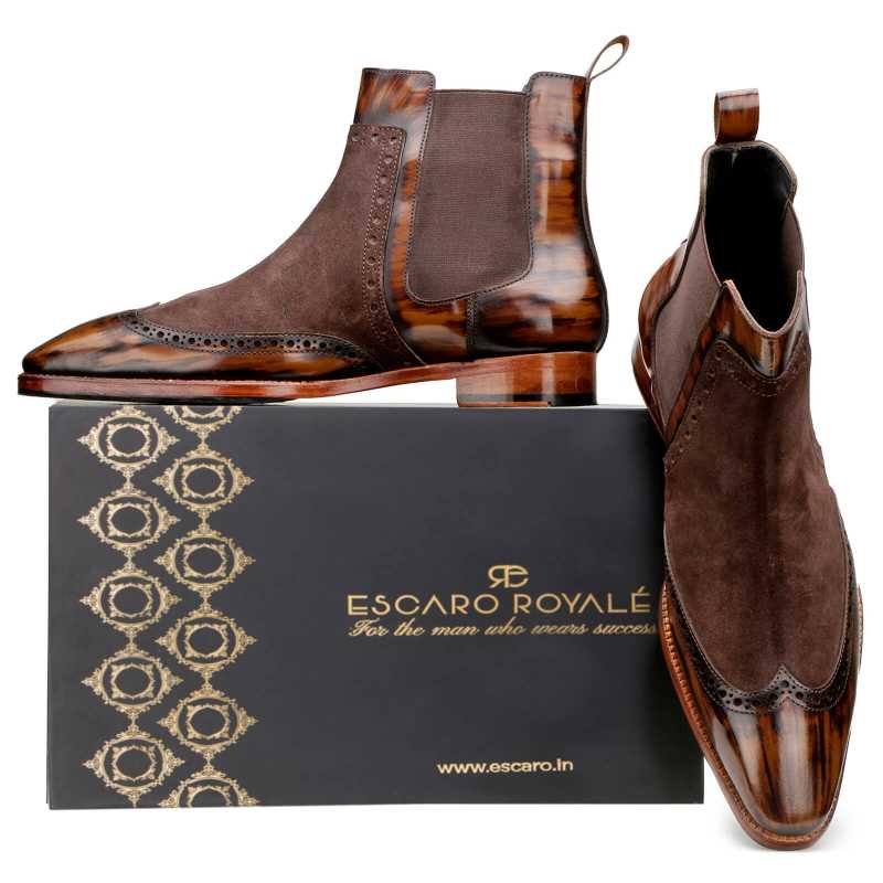 Agnolo Wingtip Chelsea Boots in Brown