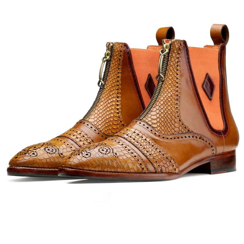 Antonio Zipper Boots in Tan