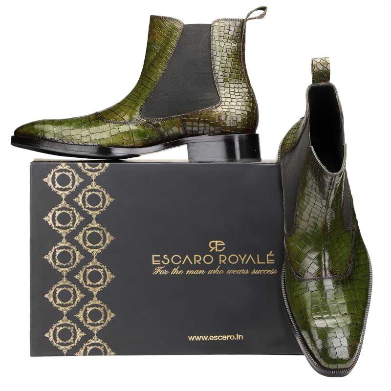 Regal Croco-Embossed Chelsea Boots in Green