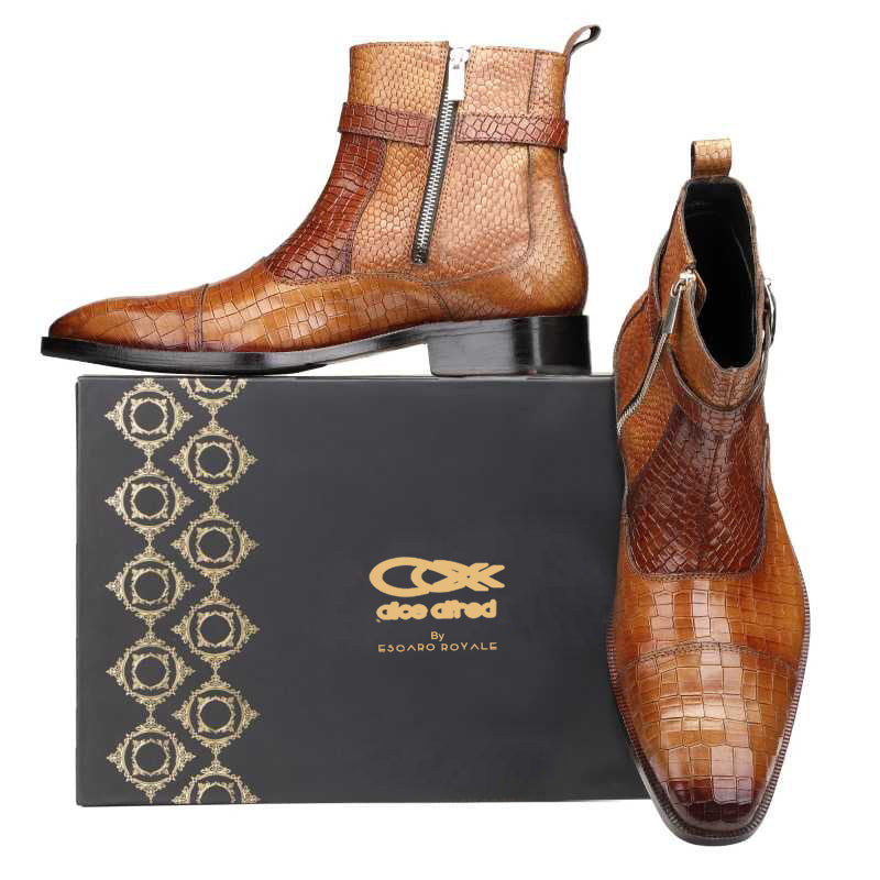 Noble Ankle Boots with Zipper in Cognac