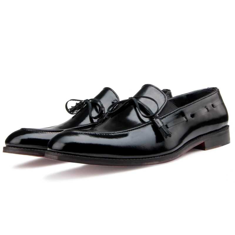 Russel High-Gloss Bowtie Tassel Loafers in Black