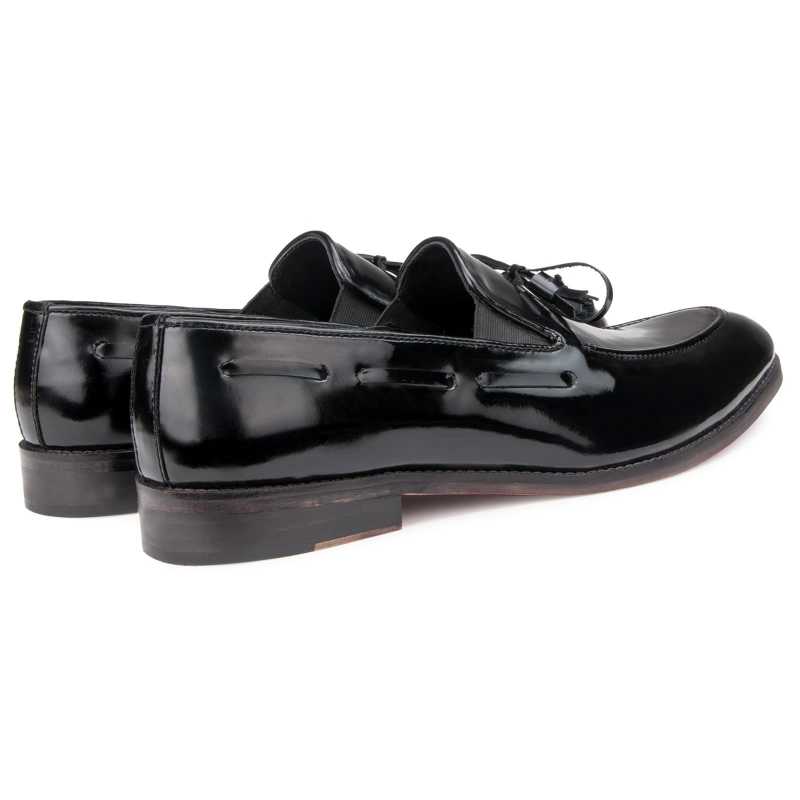 Russel High-Gloss Bowtie Tassel Loafers in Black