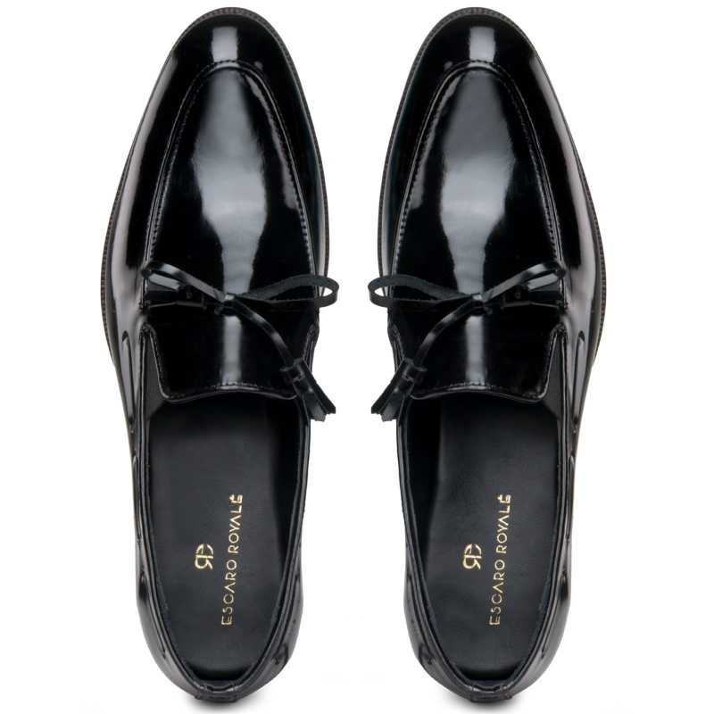 Russel High-Gloss Bowtie Tassel Loafers in Black