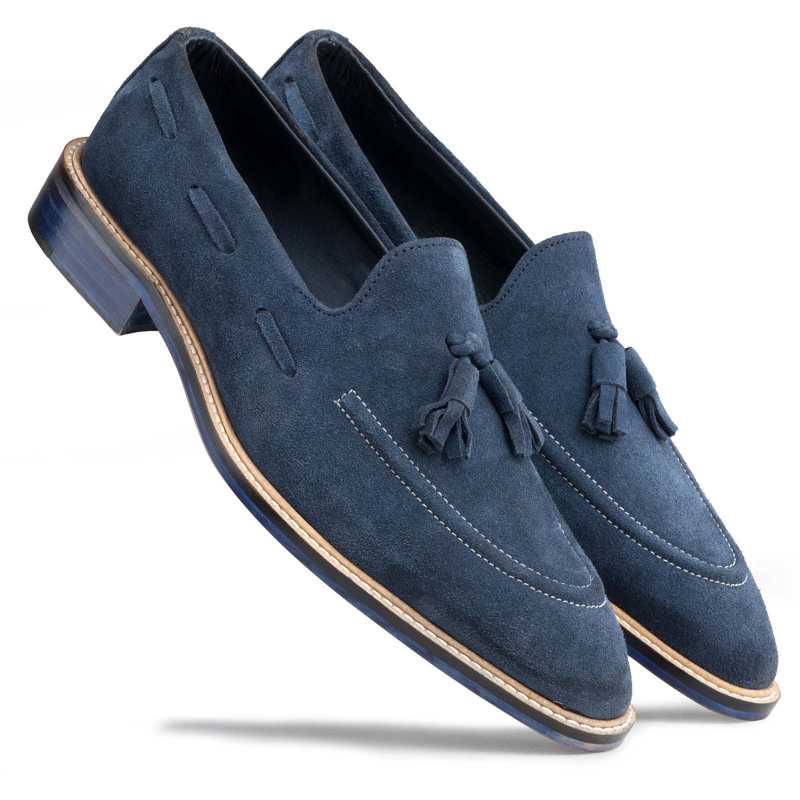 Nogales Suede Tassel Loafers in Blue
