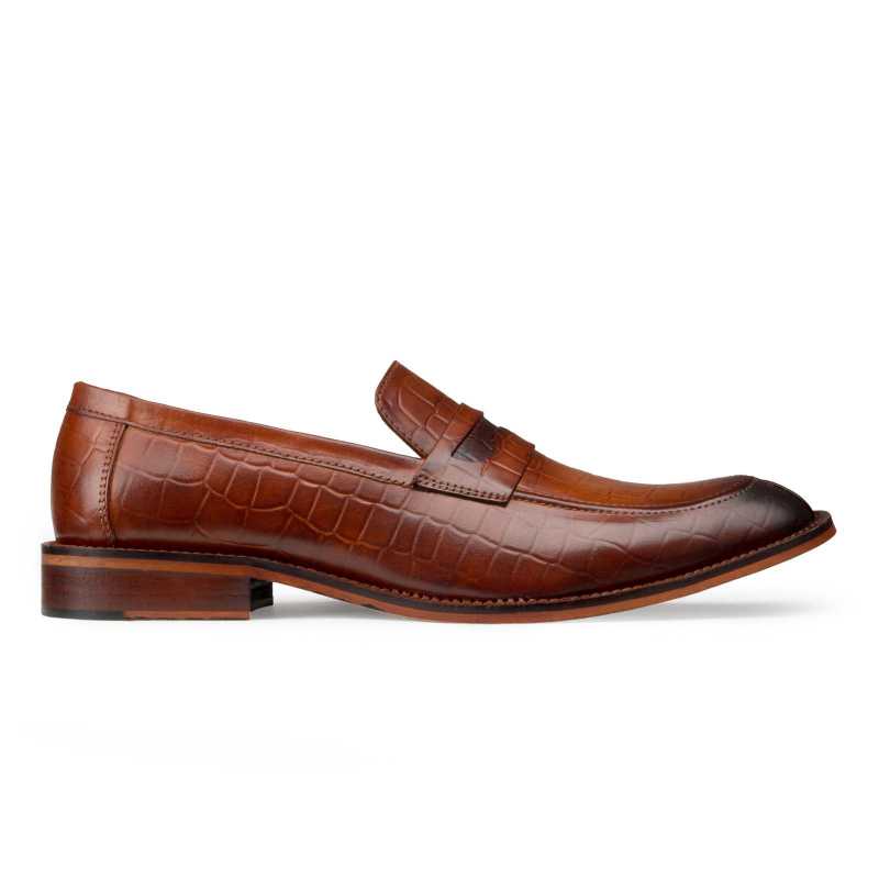 Rhody Croco-embossed Penny Loafers in Tan