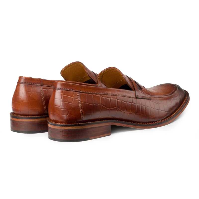 Rhody Croco-embossed Penny Loafers in Tan