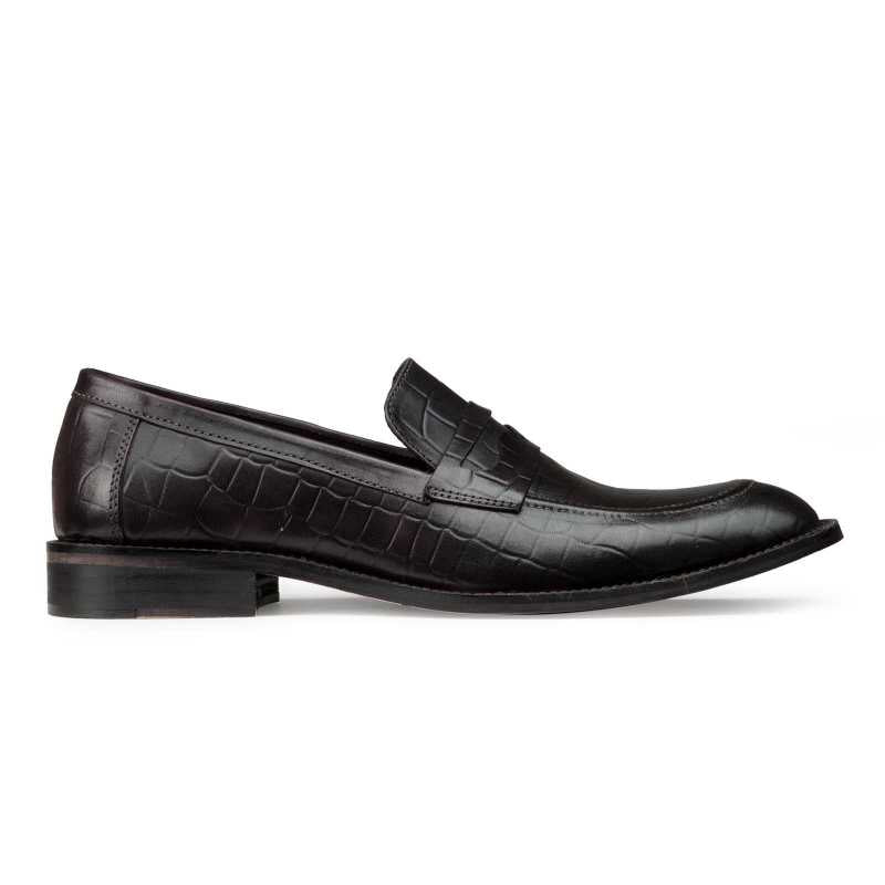 Enrico Croco-Embossed Penny Loafers in Black