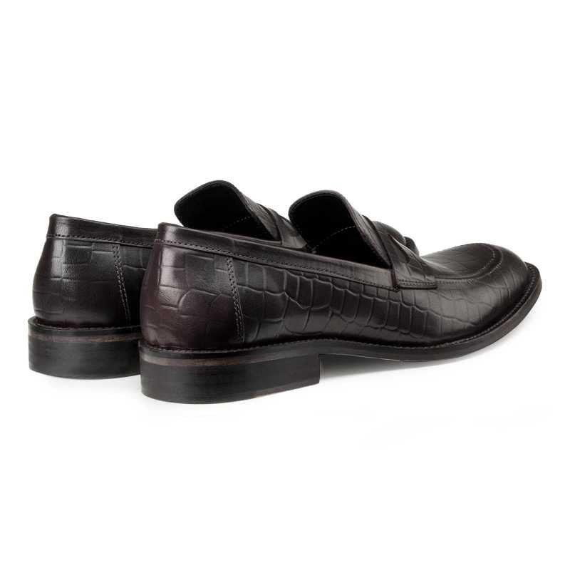 Enrico Croco-Embossed Penny Loafers in Black