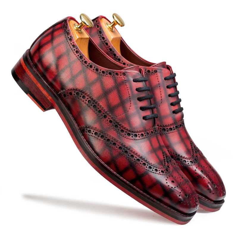 Corleone Check Brogues in Deep Red