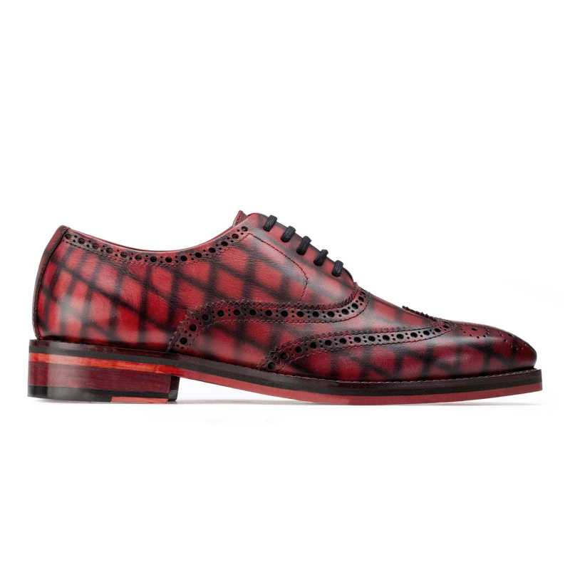 Corleone Check Brogues in Deep Red