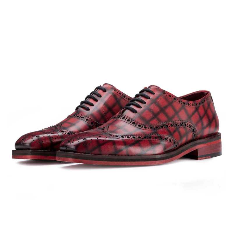 Corleone Check Brogues in Deep Red