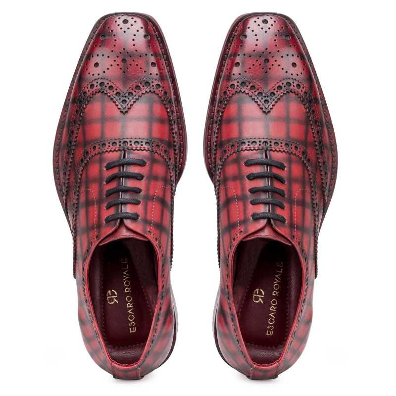 Corleone Check Brogues in Deep Red