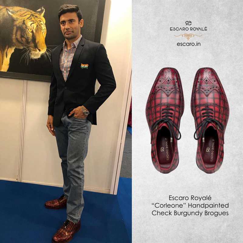 Corleone Check Brogues in Deep Red