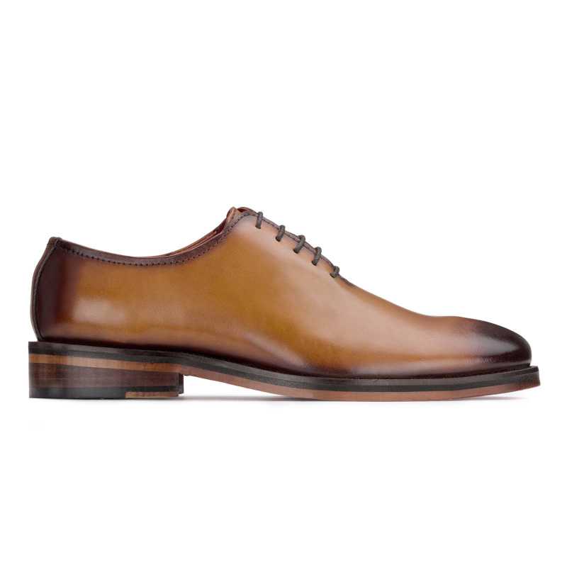 Wholecut Pinch-Toe Oxfords in Tan