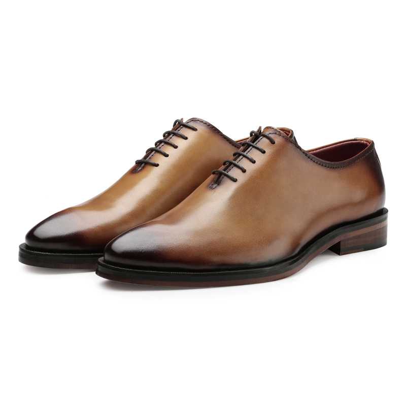 Wholecut Pinch-Toe Oxfords in Tan
