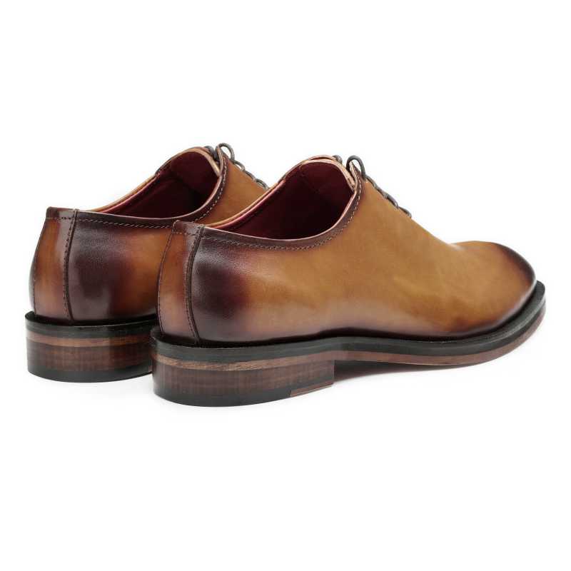 Wholecut Pinch-Toe Oxfords in Tan
