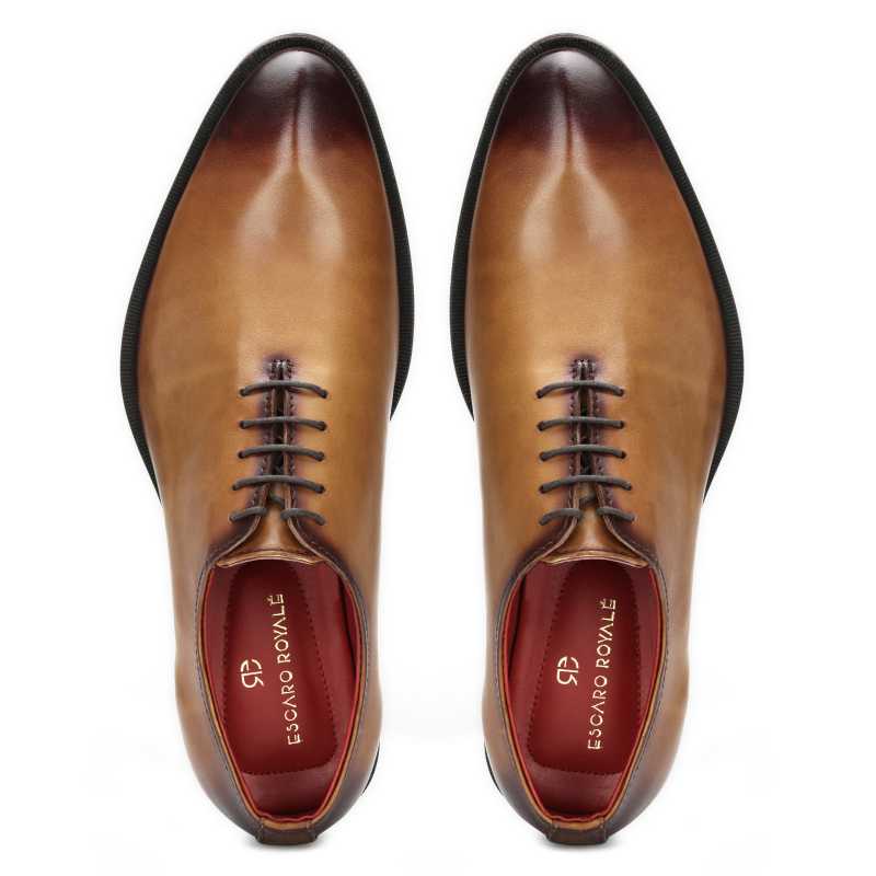Wholecut Pinch-Toe Oxfords in Tan