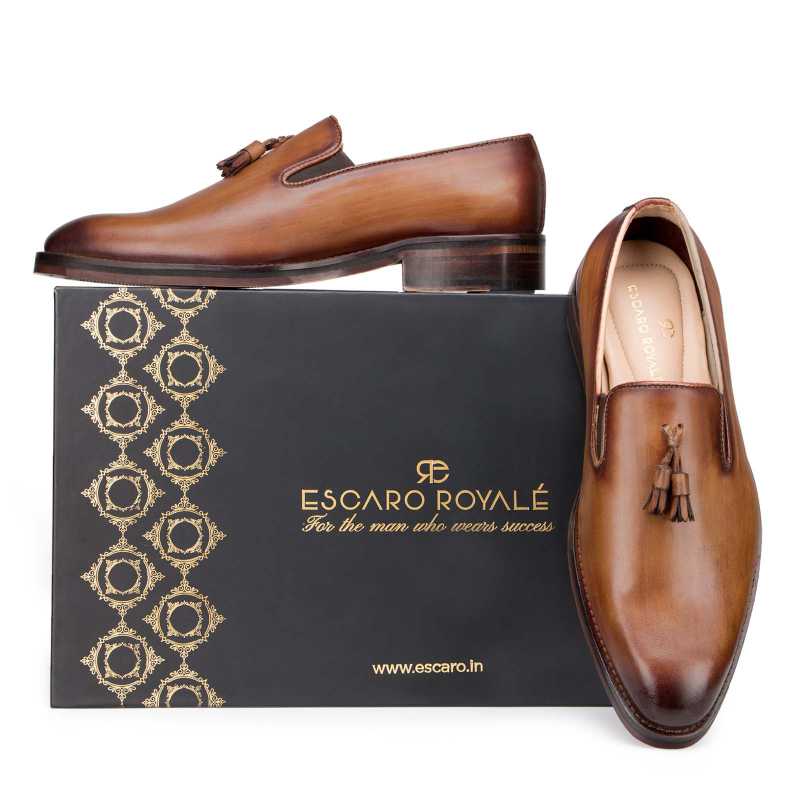 Handpainted Tan Tassel Loafers