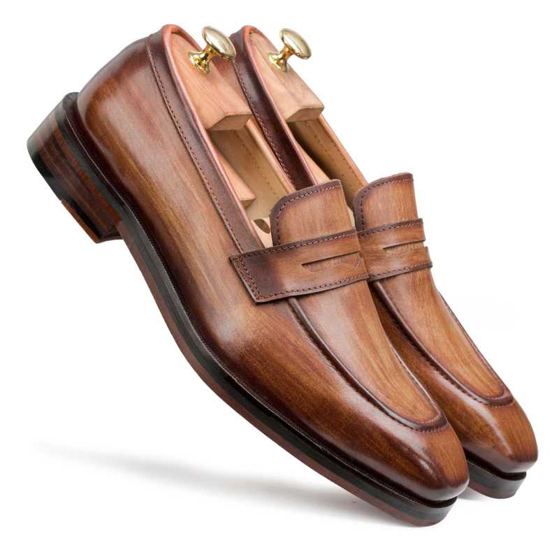 Classiq Wooden-finish Penny Loafers in Tan