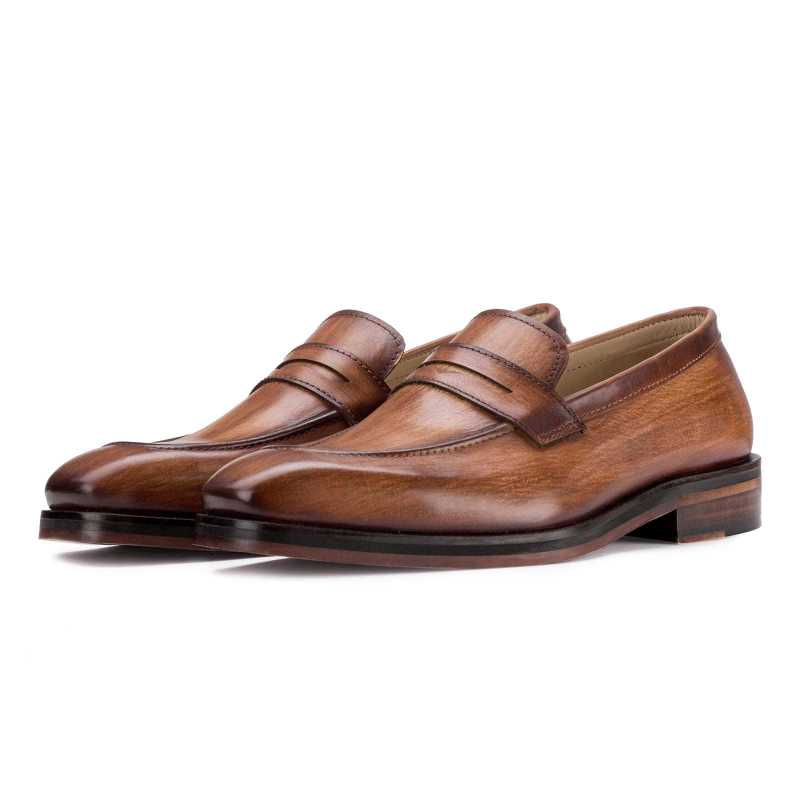 Classiq Wooden-finish Penny Loafers in Tan