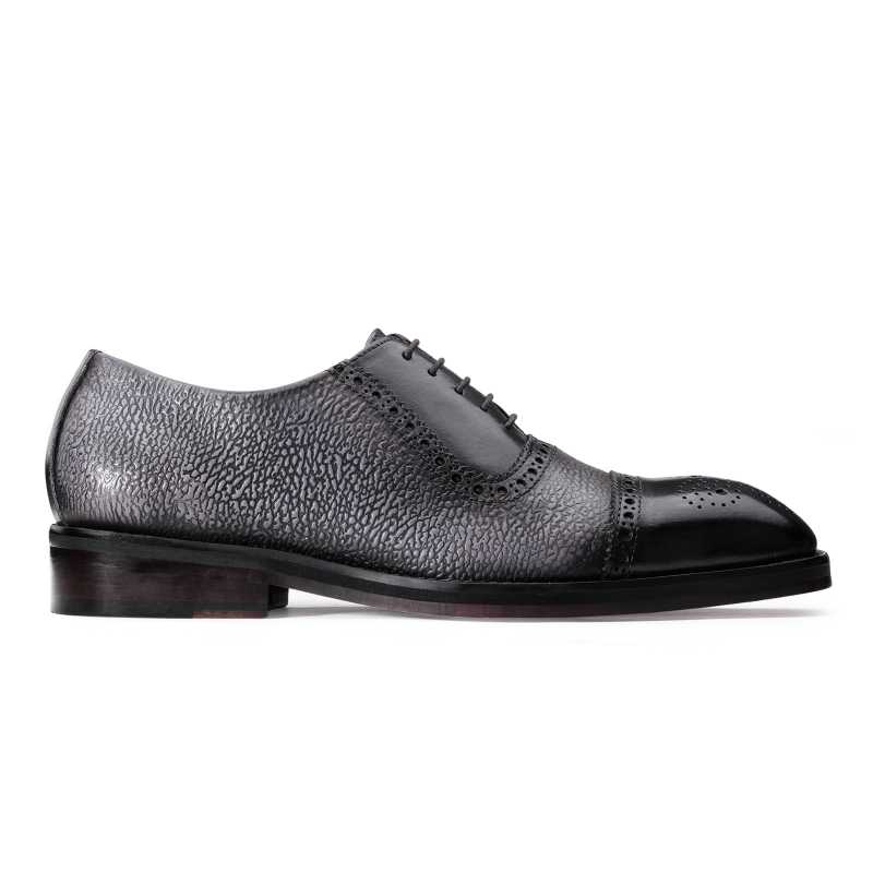Coppa Two-Textured Toecap Oxfords in Black-Gray