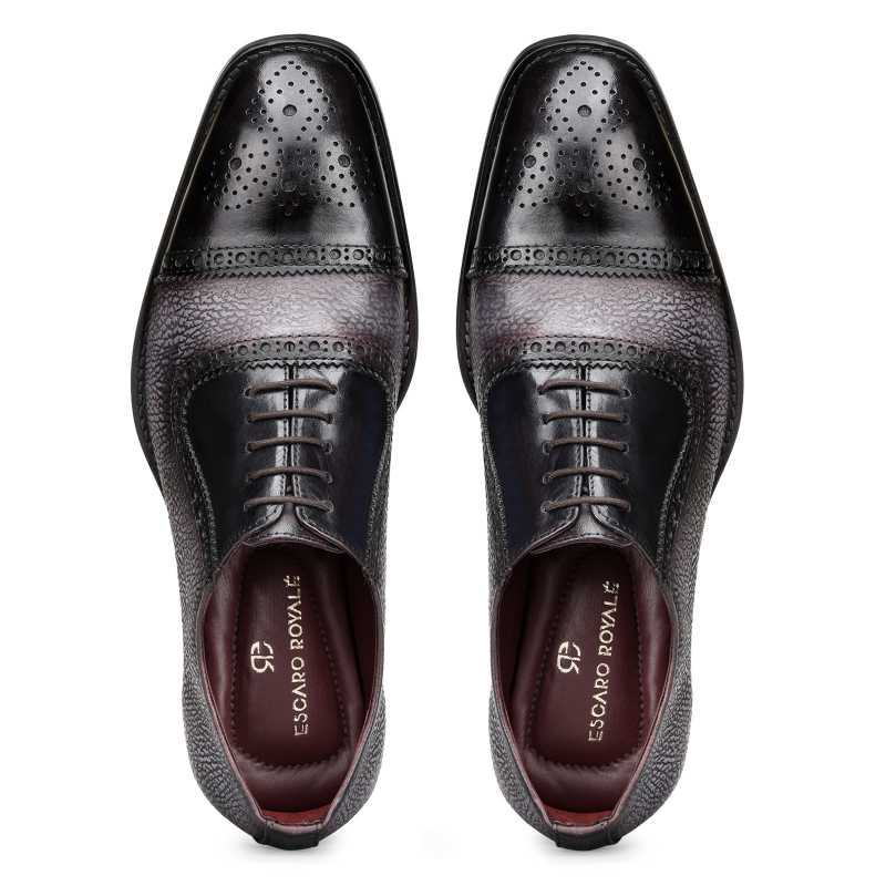 Coppa Two-Textured Toecap Oxfords in Black-Gray