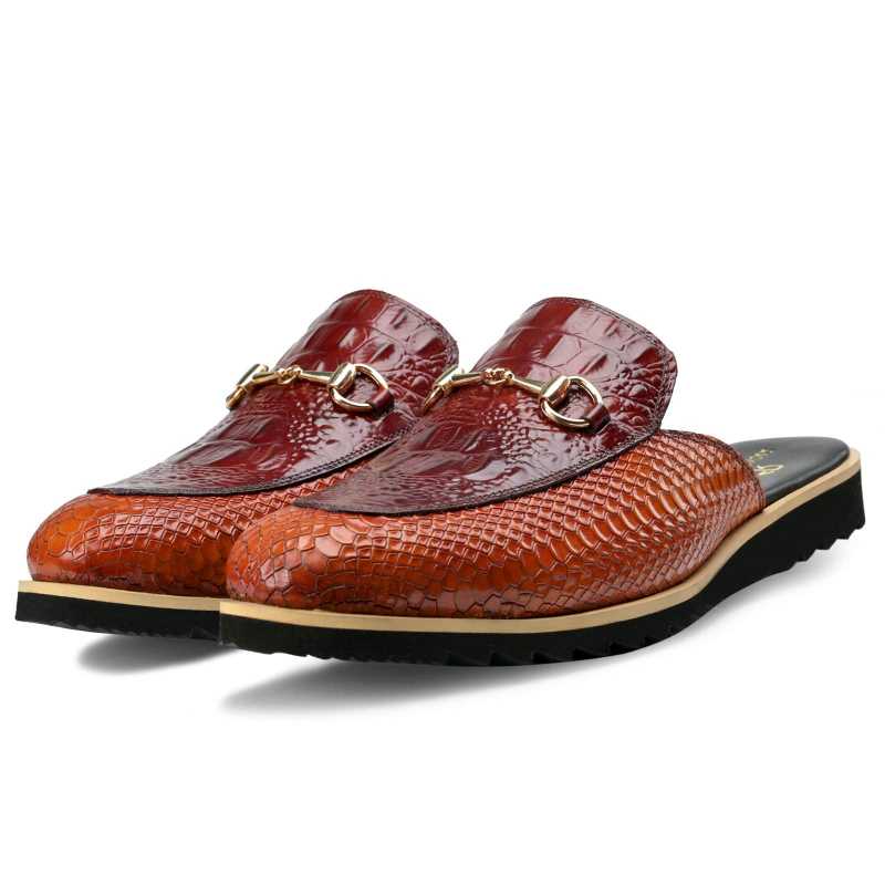 Hale Croco-embossed Mule Slippers in Tan